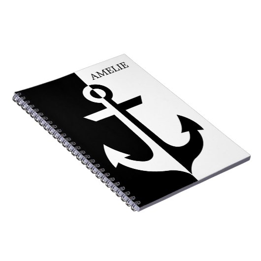 Nautical White en Black Anchor {kies uw kleur} Notitieboek (Rechterzijde)