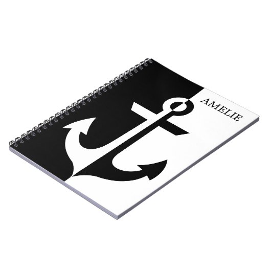 Nautical White en Black Anchor {kies uw kleur} Notitieboek (Linkerzijde)