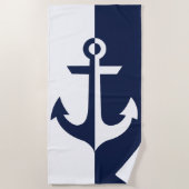 Nautical White en Blue Anchor {kies uw kleur} Strandlaken (Voorkant)