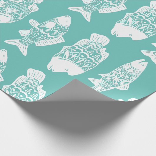 Nautical White Floral Patterned Fish Cadeaupapier (Hoek)