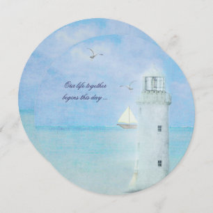 Nautical White Lighthouse Wedding Uitnodiging
