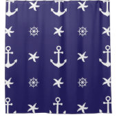Nautical White Marine Elements on Navy Blue Douchegordijn (Voorkant)