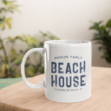 Nautical White Navy Blue Family Name Beach House