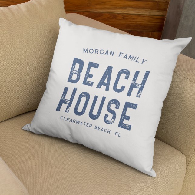 Nautical White Navy Blue Family Name Beach House Kussen (Creator heeft geüpload)