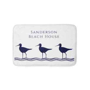 Nautical White Navy Blue Sandpipers Adres Doorma Badmat