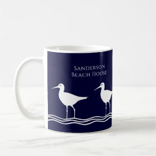 Nautical White Navy Blue Sandpipers strand house C Koffiemok