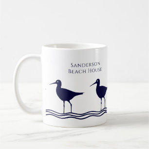 Nautical White Navy Blue Sandpipers strand house Koffiemok
