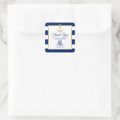 Nautical White Navy Blue Stripes Party Evenement Vierkante Sticker (Tas)