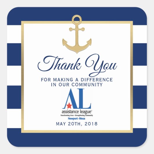 Nautical White Navy Blue Stripes Party Evenement Vierkante Sticker (Voorkant)