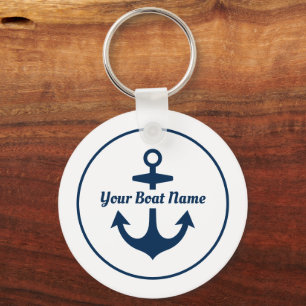 Nautical White Navy Personalized Boat Name Anchor Sleutelhanger