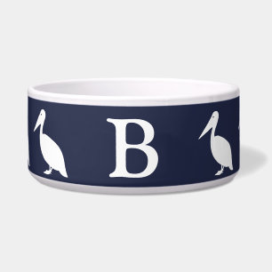 Nautical White Pelicans & Navy Blue   Monogram Voerbakje
