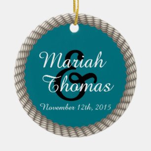 Nautical White Rope en Anchor Monogram Keramisch Ornament