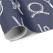 Nautical White Rope Knots & Navy Blue Cadeaupapier (Rol Hoek)