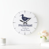 Nautical White Sandpipe Navy blue Coastal Monogram Grote Klok (Huis)