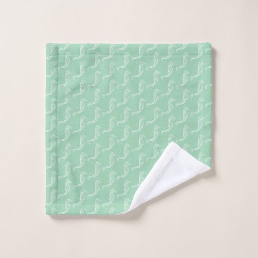 Nautical White Seahorse Skeleton Pattern Green Bad Handdoek (Wasdoekje)