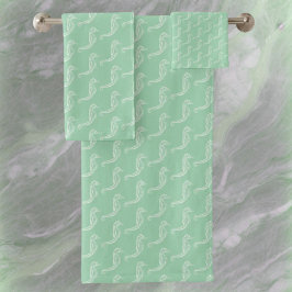 Nautical White Seahorse Skeleton Pattern Green Bad Handdoek