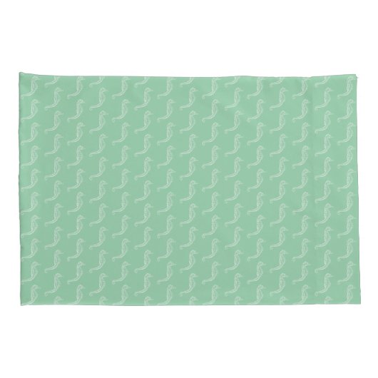 Nautical White Seahorse Skeleton Pattern Green Kussensloop (Achterkant-Rechts)