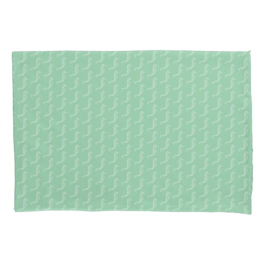 Nautical White Seahorse Skeleton Pattern Green Kussensloop (Voorkant-Links)