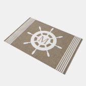 Nautical White Shield Wheel & Faux Burlap Deurmat (Schuin)