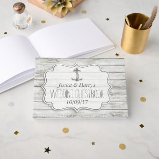 Nautical Whitewash Wood Beach Wedding Collectie Gastenboek