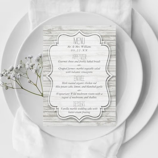 Nautical Whitewash Wood Beach Wedding Collectie Menu