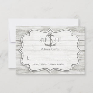 Nautical Whitewash Wood Beach Wedding Collectie RSVP Kaartje