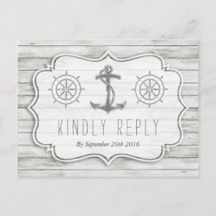 Nautical Whitewash Wood Beach Wedding Collectie Uitnodiging Briefkaart