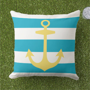 Nautical Yellow Anchor met Caraïbische Blauwe Stri Buitenkussen