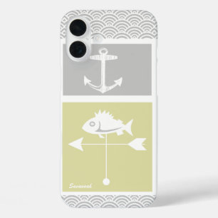 Nautical Yellow and Grey Anchor Fish Weather Vane iPhone 16 Plus Hoesje