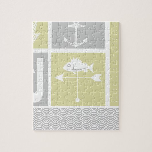 Nautical Yellow and Grey Anchor Fish Weather Vane Legpuzzel (Verticaal)