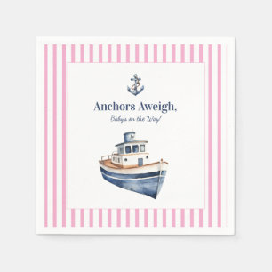 Nauticale baby shower t-reepboot servetten roze st