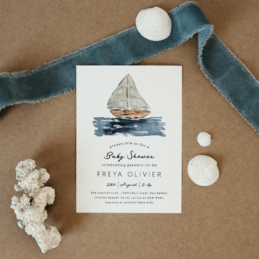 Nauticale Watercolor Zeilboot Baby Shower Kaart