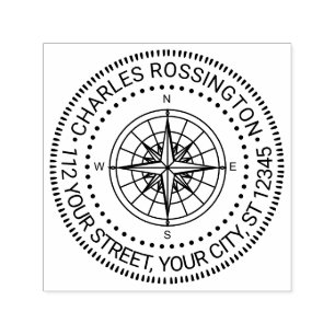 Nautilus Kompasroos #4 Naam Retouradres  Zelfinktende Stempel
