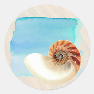 Nautilus Seashell en Zand Ronde Sticker