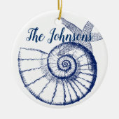 Nautilus Seashell & Starfish Marine Life Custom Keramisch Ornament (Voorkant)