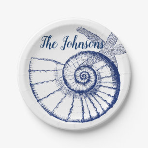 Nautilus Seashell & Starfish Marine Life Custom Papieren Bordje