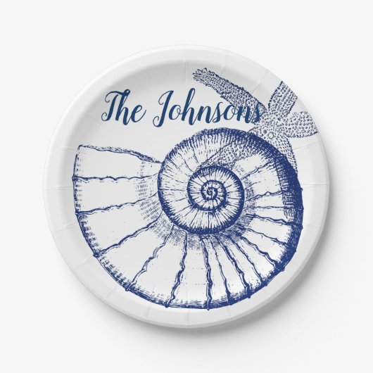 Nautilus Seashell & Starfish Marine Life Custom Papieren Bordje (Voorkant)