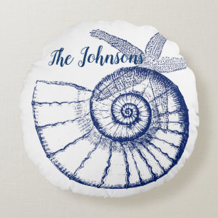 Nautilus Seashell & Starfish Marine Life Custom Rond Kussen