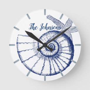 Nautilus Seashell & Starfish Marine Life Custom Ronde Klok