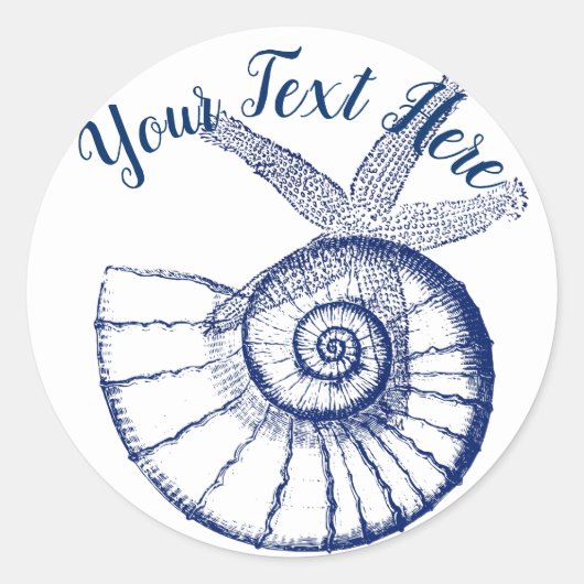 Nautilus Seashell & Starfish Marine Life Custom Ronde Sticker (Voorkant)