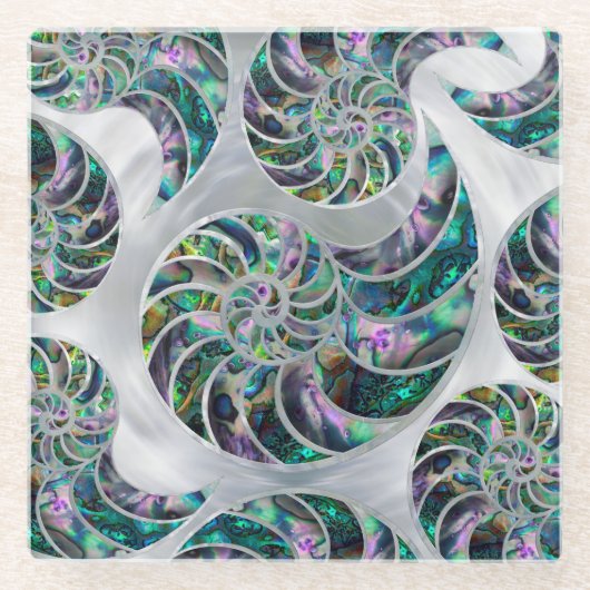 Nautilus Shell Abalone en Pearl Glazen Onderzetter (Voorkant)