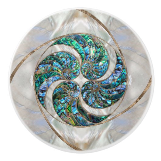 Nautilus Shell - Abalone en Pearl Keramische Knop (Voorkant)