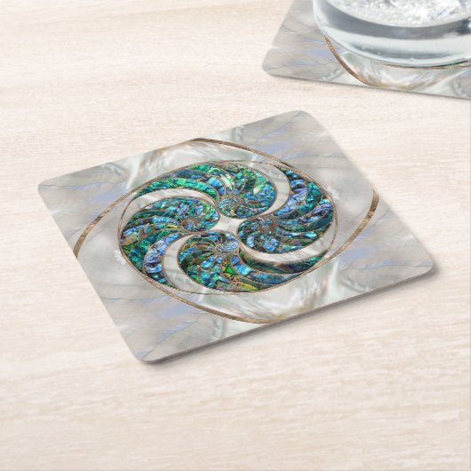 Nautilus Shell - Abalone en Pearl Vierkante Kartonnen Onderzetter (Schuin)