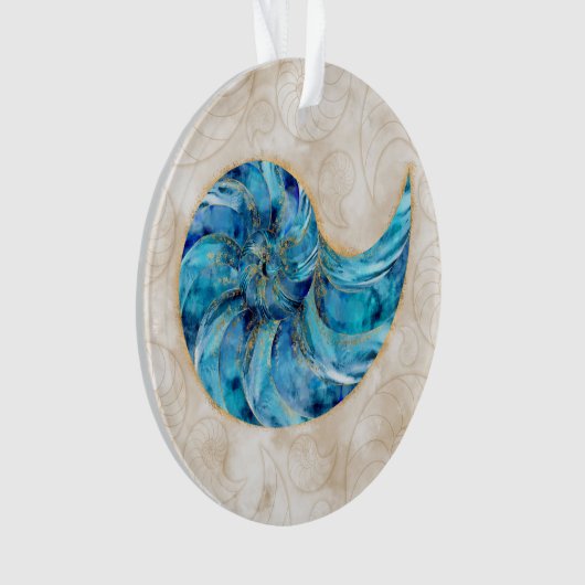 Nautilus Shell Blue waterverf Ornament (voorkant)