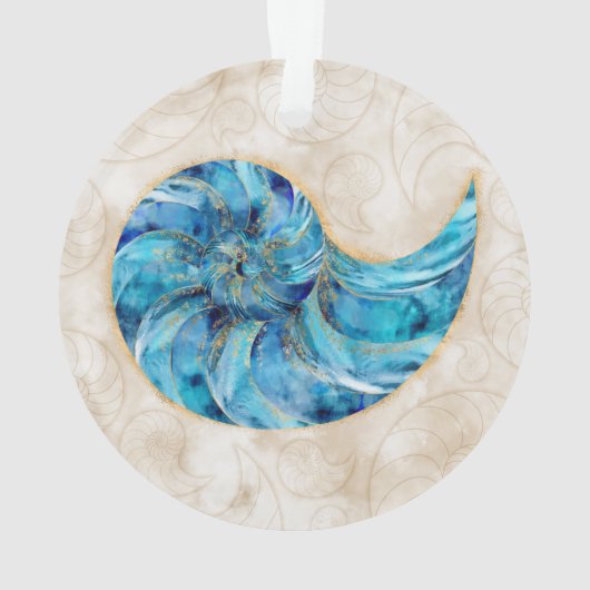 Nautilus Shell Blue waterverf Ornament (achterkant)