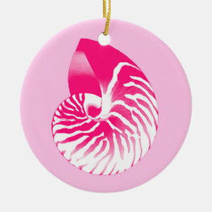 Nautilus shell - fuchsia roze en wit keramisch ornament