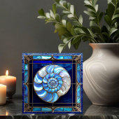 Nautilus Shell in blauw glas-in-loodraam Tegeltje