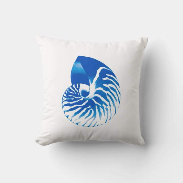 Nautilus shell - kobalt blauw en wit kussen (Voorkant)