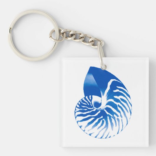 Nautilus shell - kobalt blauw en wit sleutelhanger (Voorkant)