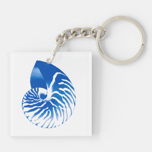 Nautilus shell - kobalt blauw en wit sleutelhanger (Achterkant)